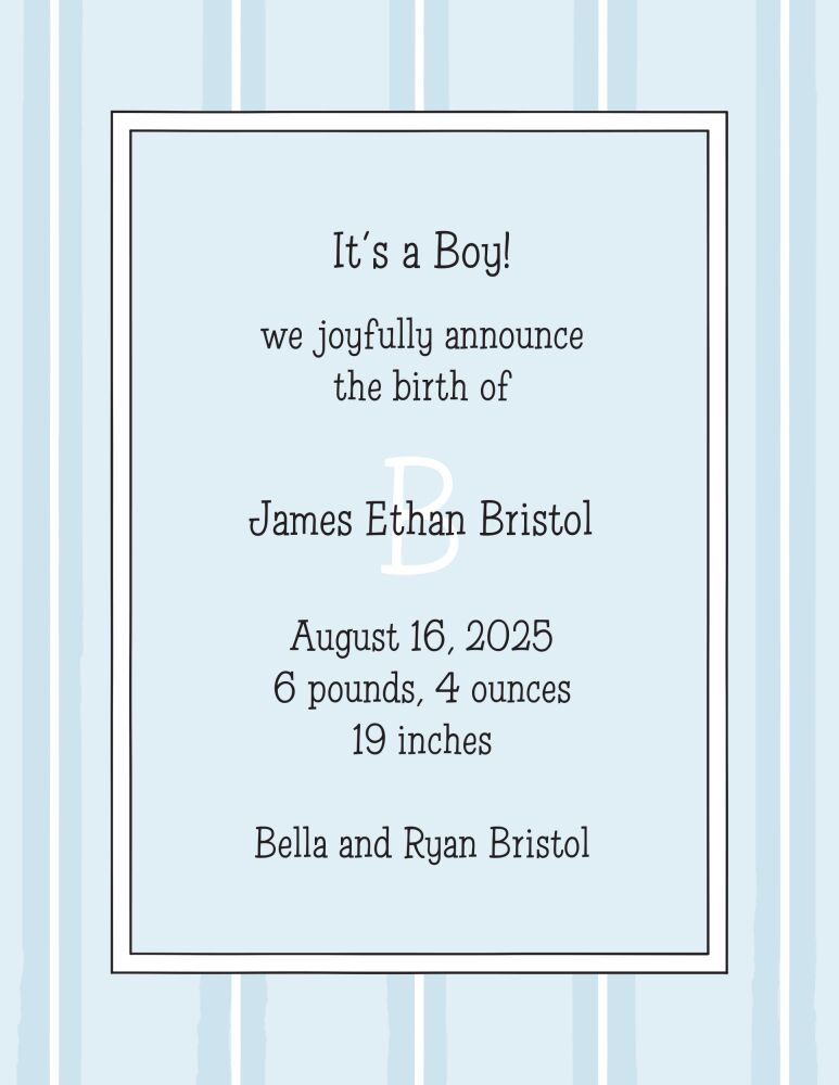 Tailored Stripes Blue  Birth Announcement