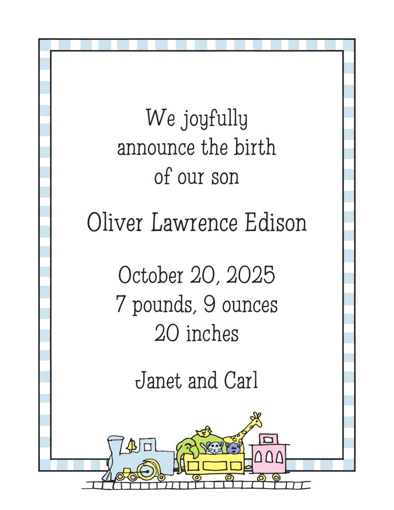 Train Pastel  Birth Announcement