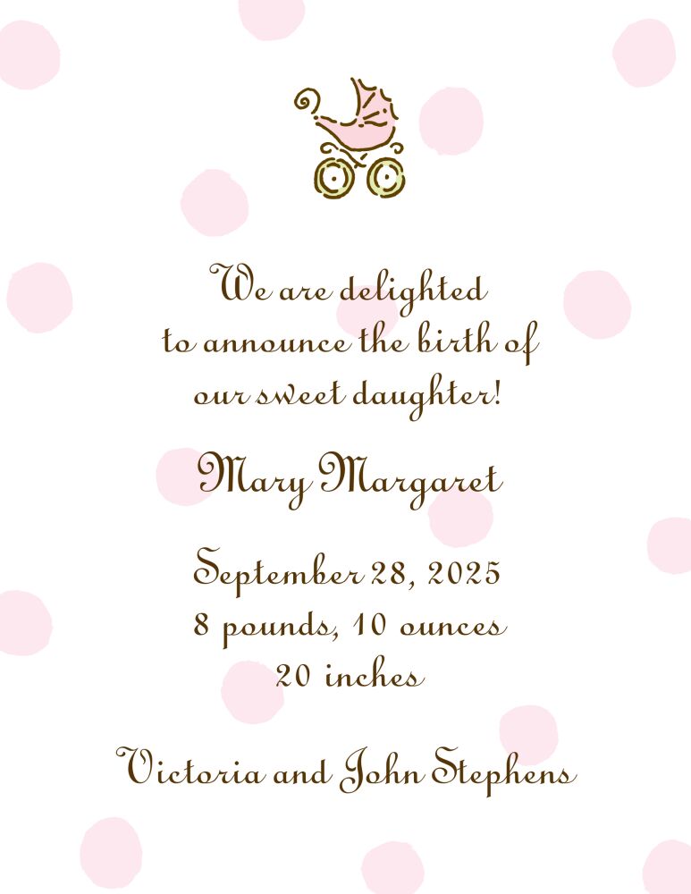 Big Dots Pink  Birth Announcement