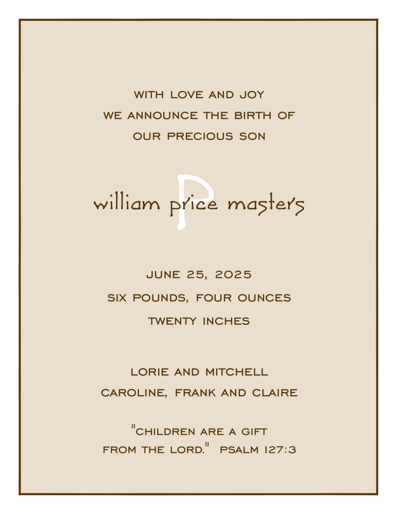 Classic Edge On Latte  Birth Announcement