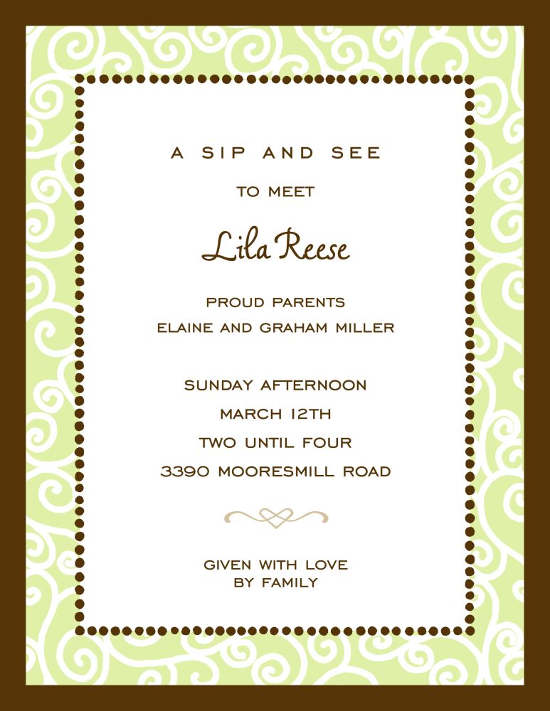 Scrollwork Lime Invitation