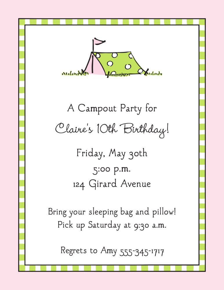 Camping Pink Invitation