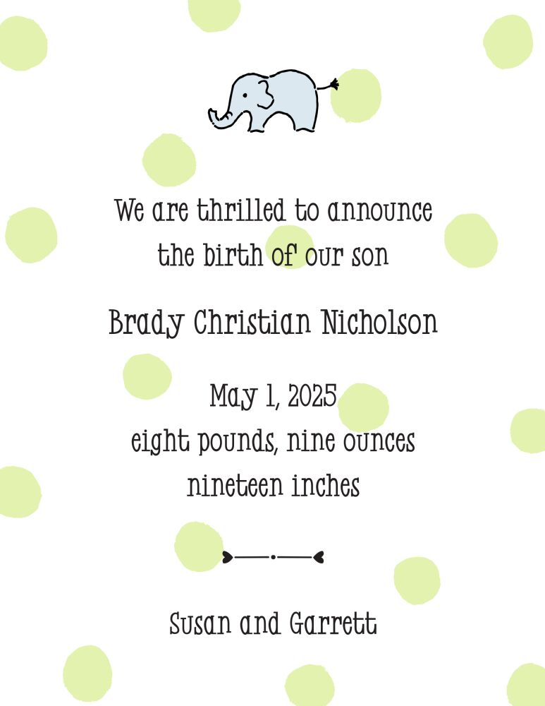 Big Dots Lime  Birth Announcement