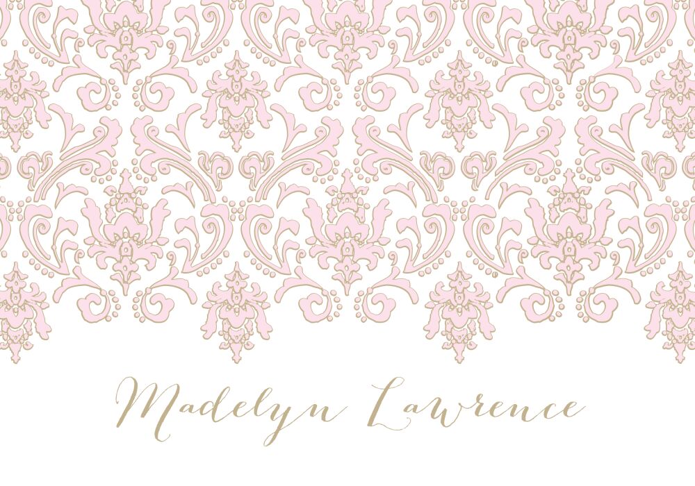 Damask Pink & Gold Folded Note