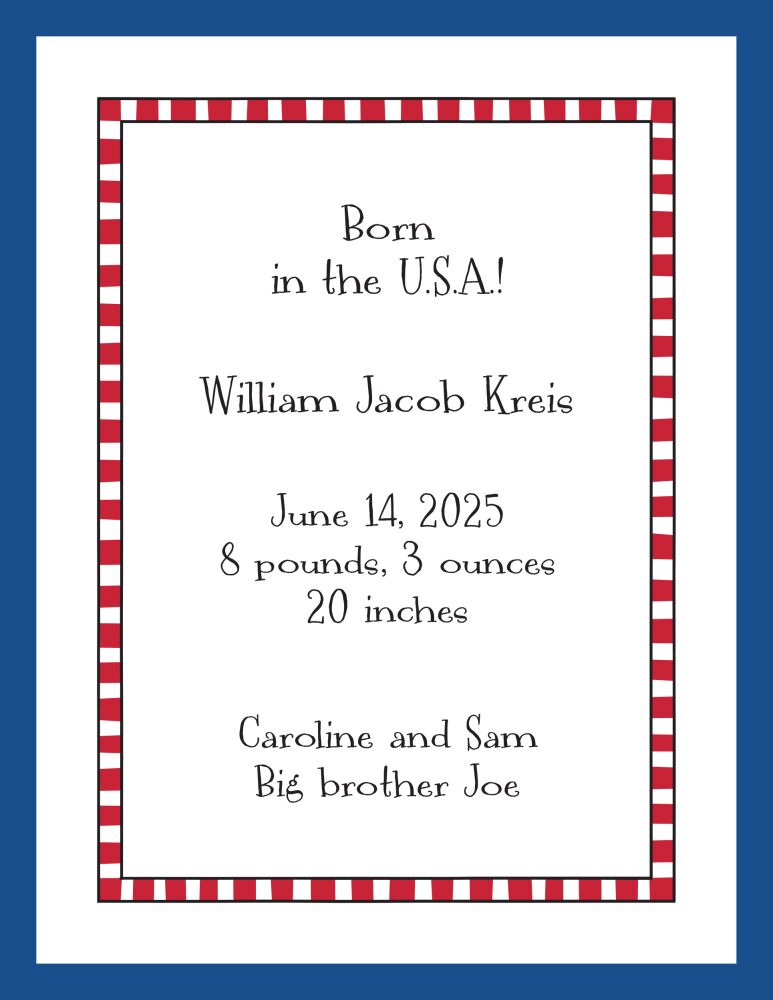 Red Checked Border & Blue Edge  Birth Announcement