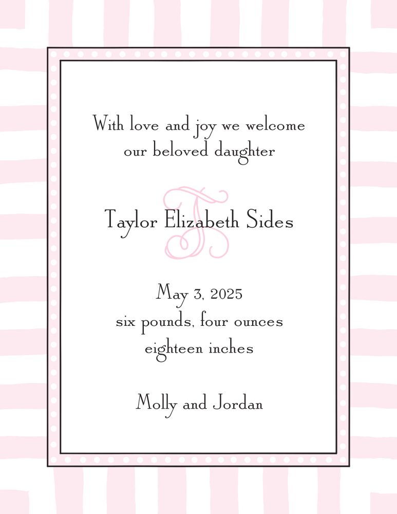 Fun Stripes Pink  Birth Announcement