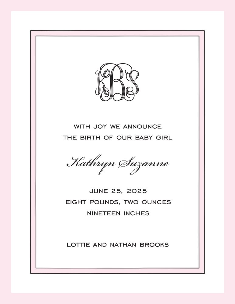 Simple Border & Edge Pink & Black  Birth Announcement