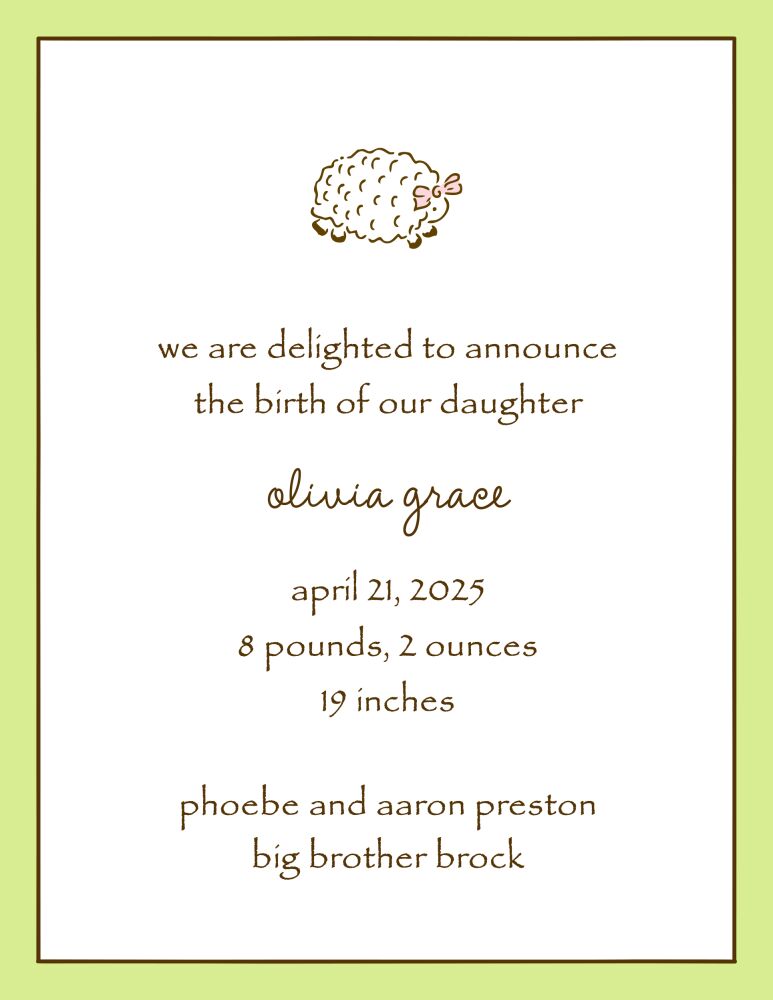 Classic Edge Lime  Birth Announcement