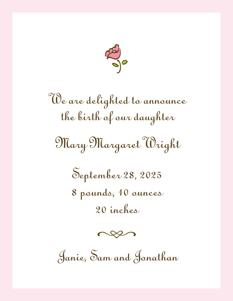 Classic Edge Just Pink  Birth Announcement
