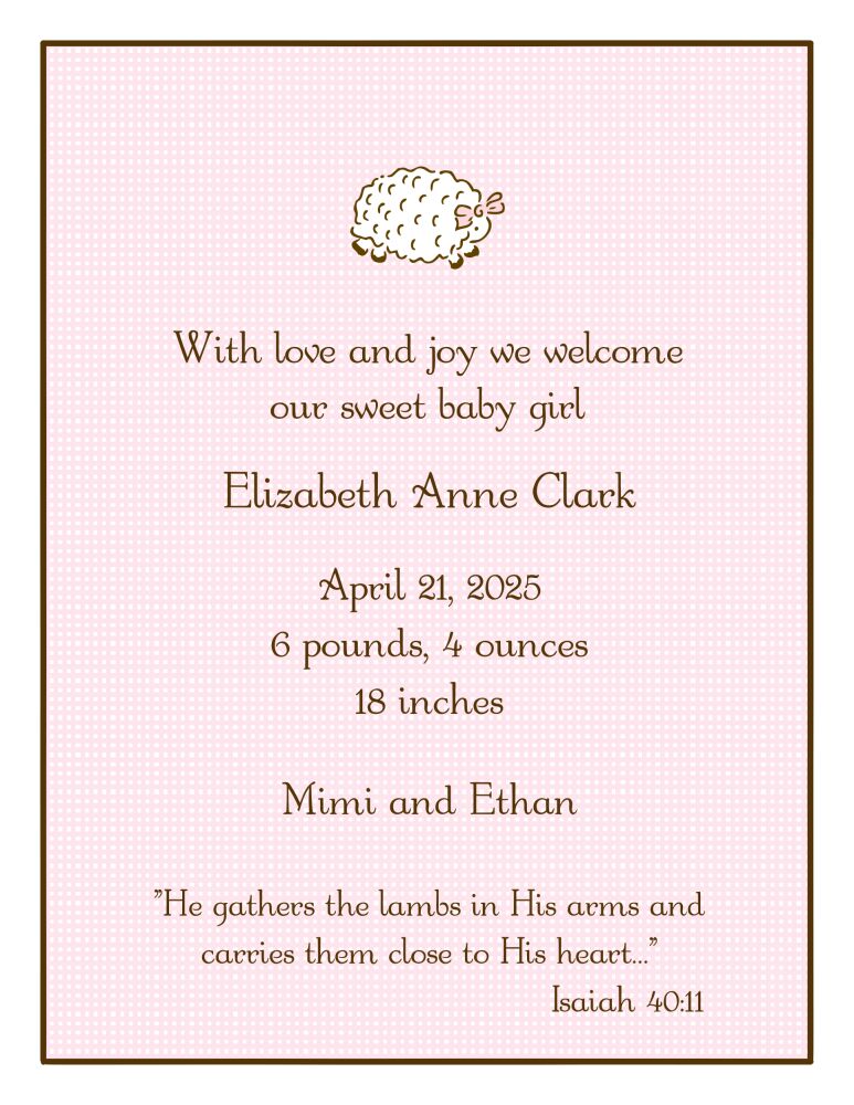 Linen Pink  Birth Announcement