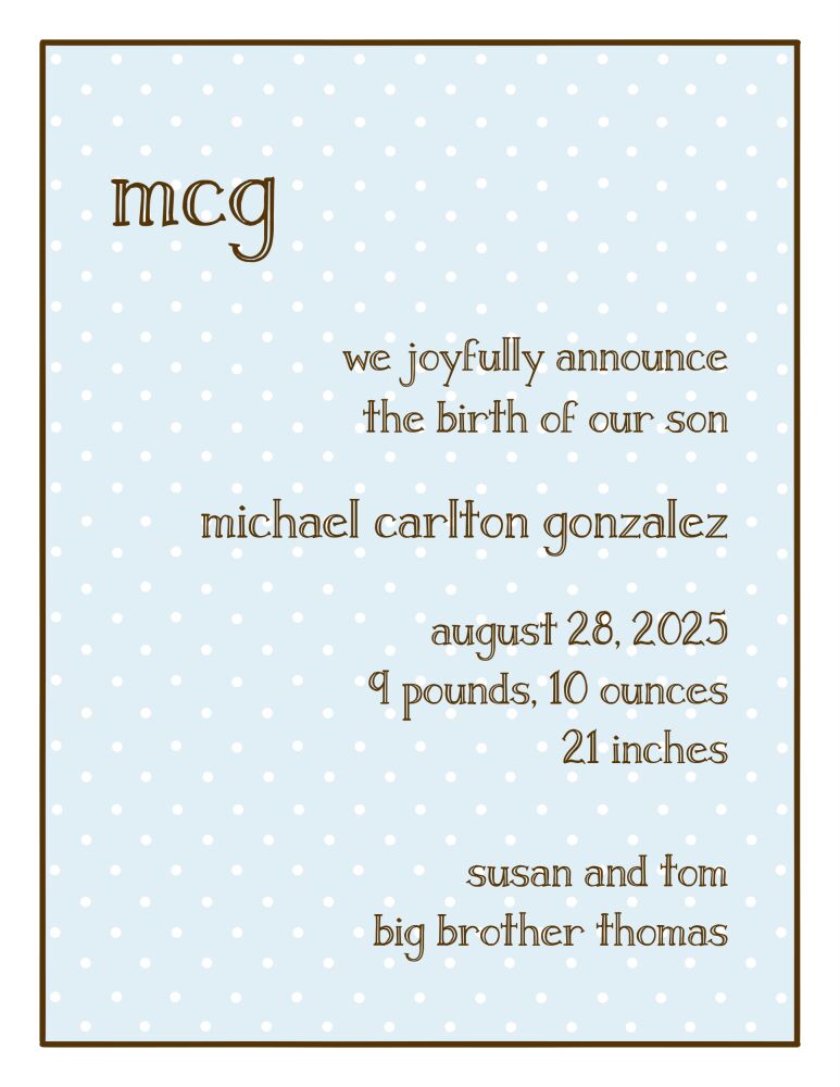 Sweet Dots Blue  Birth Announcement