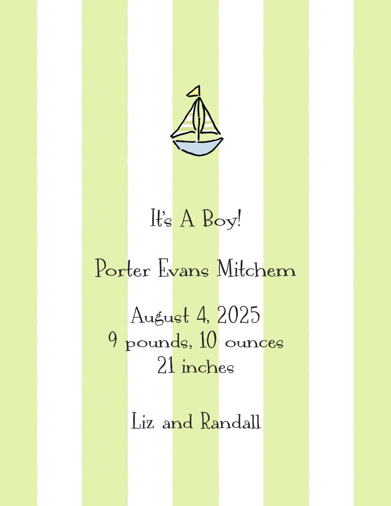 Classic Stripes Lime  Birth Announcement