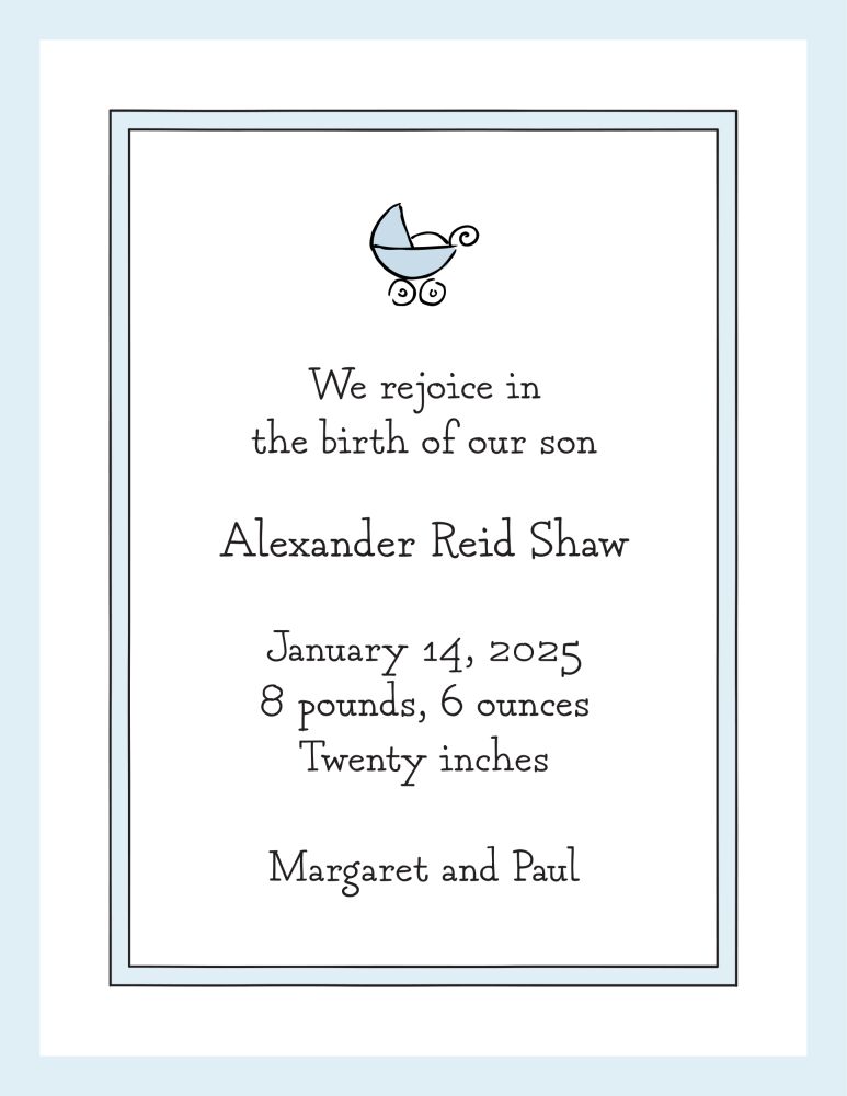 Simple Border & Edge Blue & Black  Birth Announcement