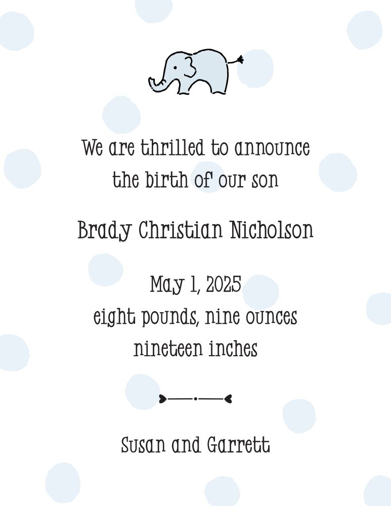Big Dots Blue  Birth Announcement