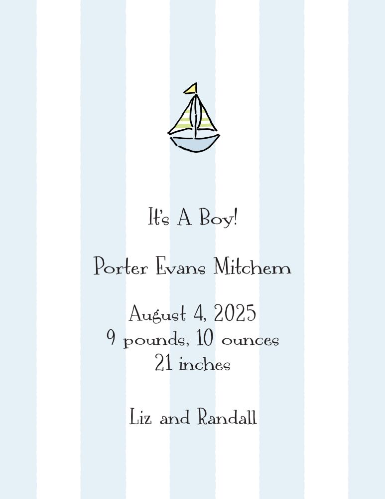 Classic Stripes Blue  Birth Announcement