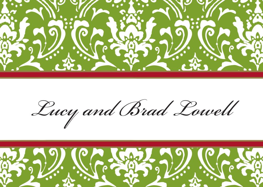 Damask Green With Red Border Flat Enclosure Card