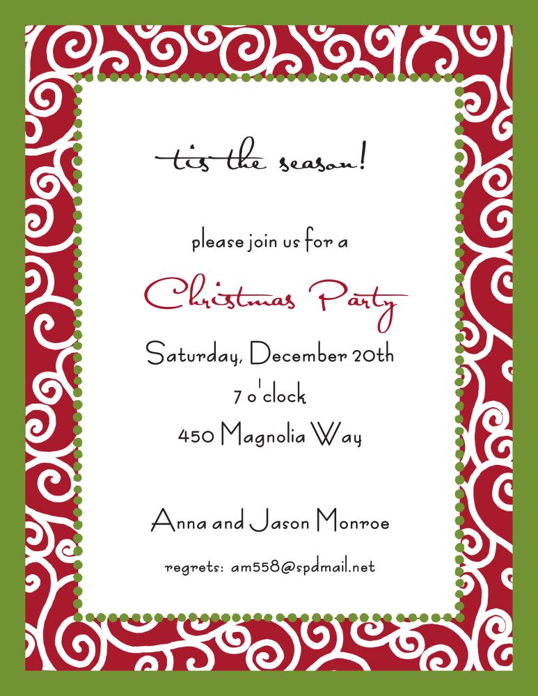 Scrollwork Red & Green Invitation