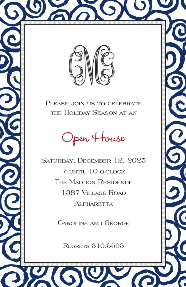 Swirls Navy & Silver Invitation