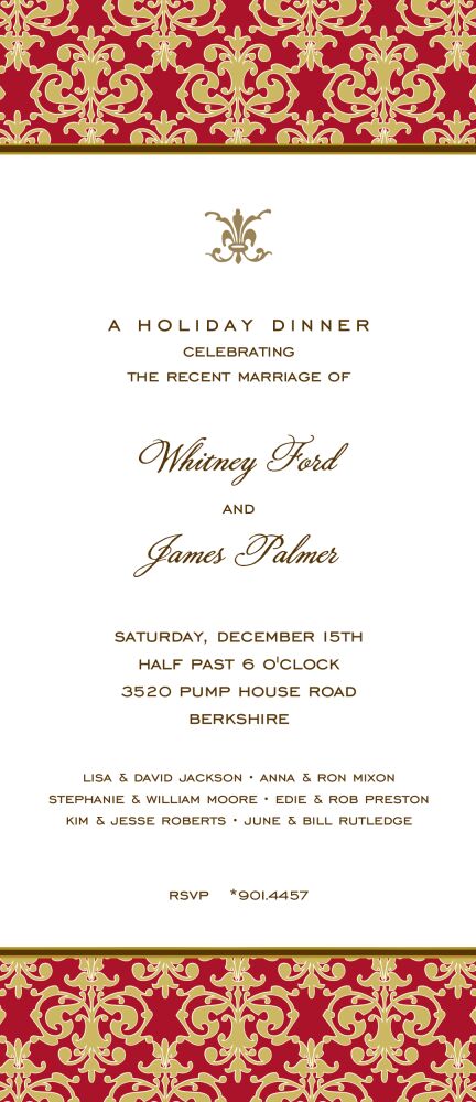 Medallion Damask Red & Gold Invitation