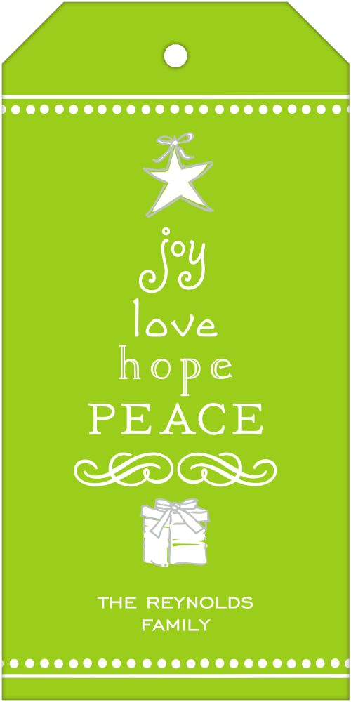 Joy, Love, Hope, Peace Green Hanging Gift Tag
