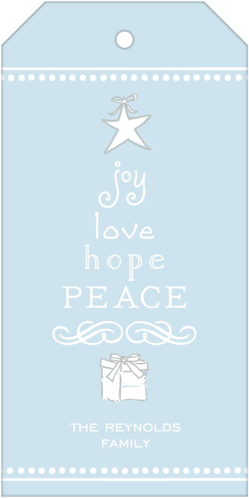 Joy, Love, Hope, Peace Light Blue Hanging Gift Tag