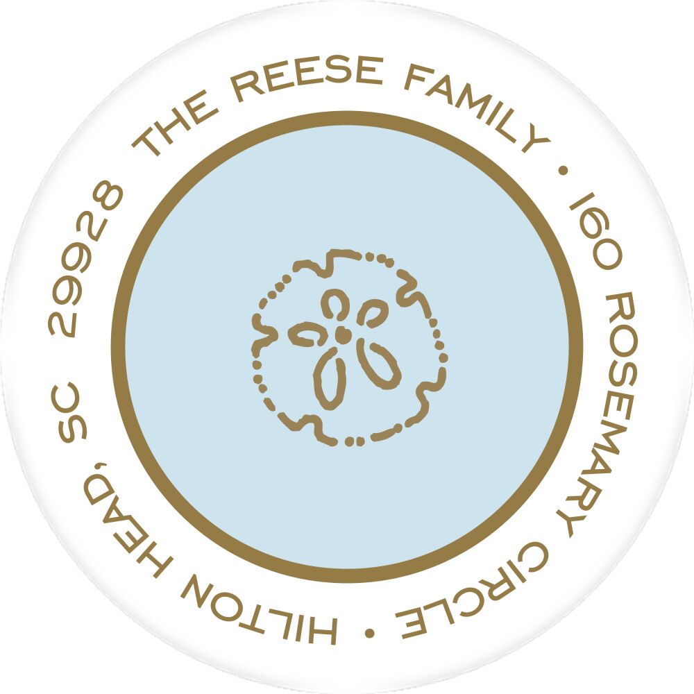 Simple Light Blue & Gold Round Return Address Label