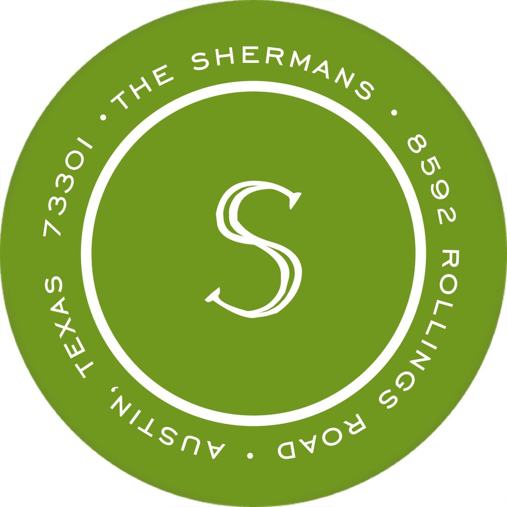 Simple Green & White Round Return Address Label