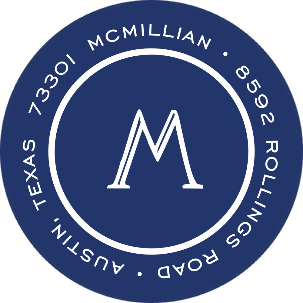 Simple Navy & White Round Return Address Label