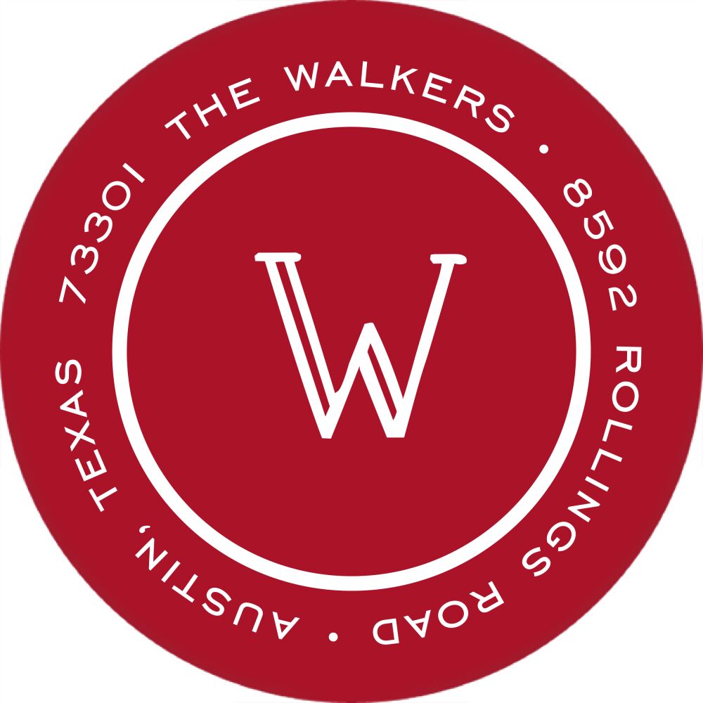 Simple Dark Red & White Round Return Address Label