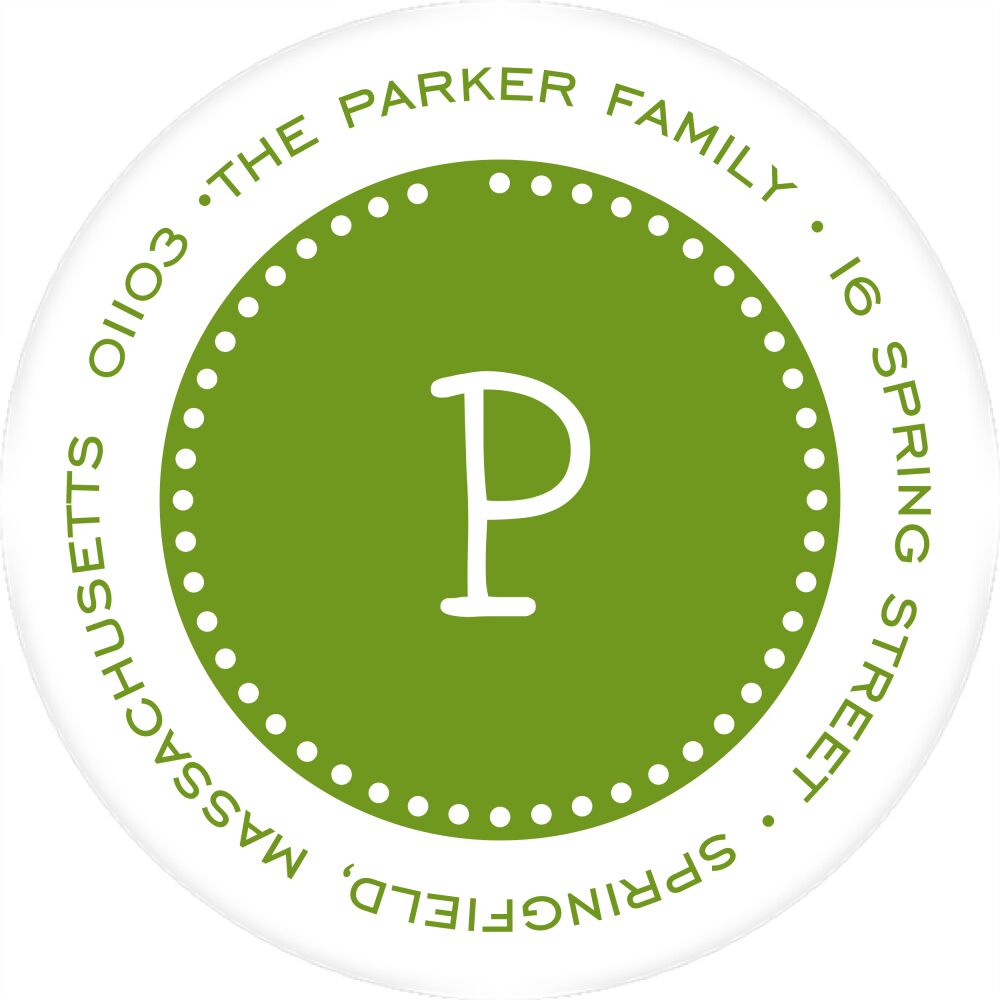 Dotted Border Green & White Round Return Address Label