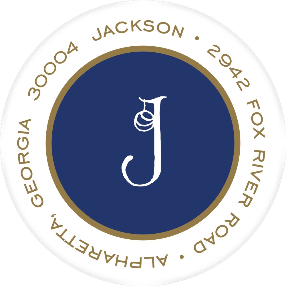 Simple Navy & Green Round Return Address Label