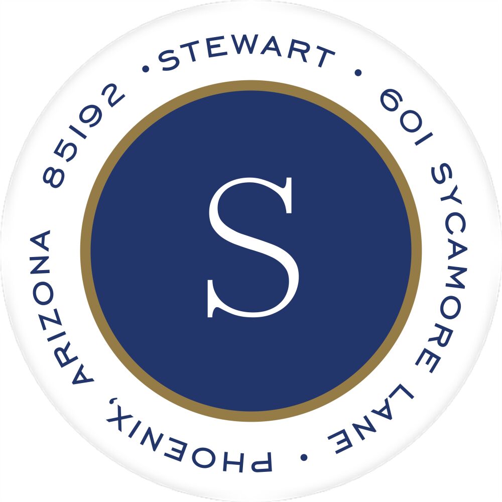Simple Navy & Gold Round Return Address Label