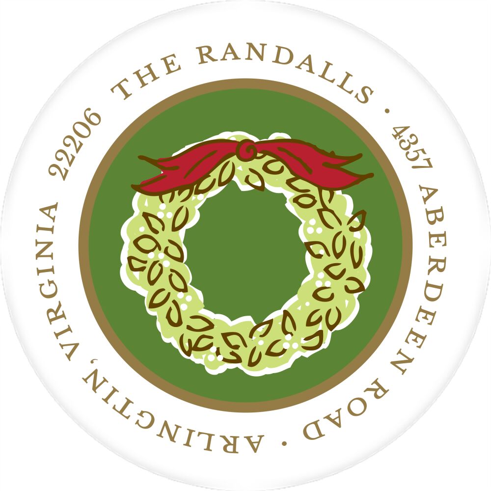 Simple Dark Green & Gold Round Return Address Label