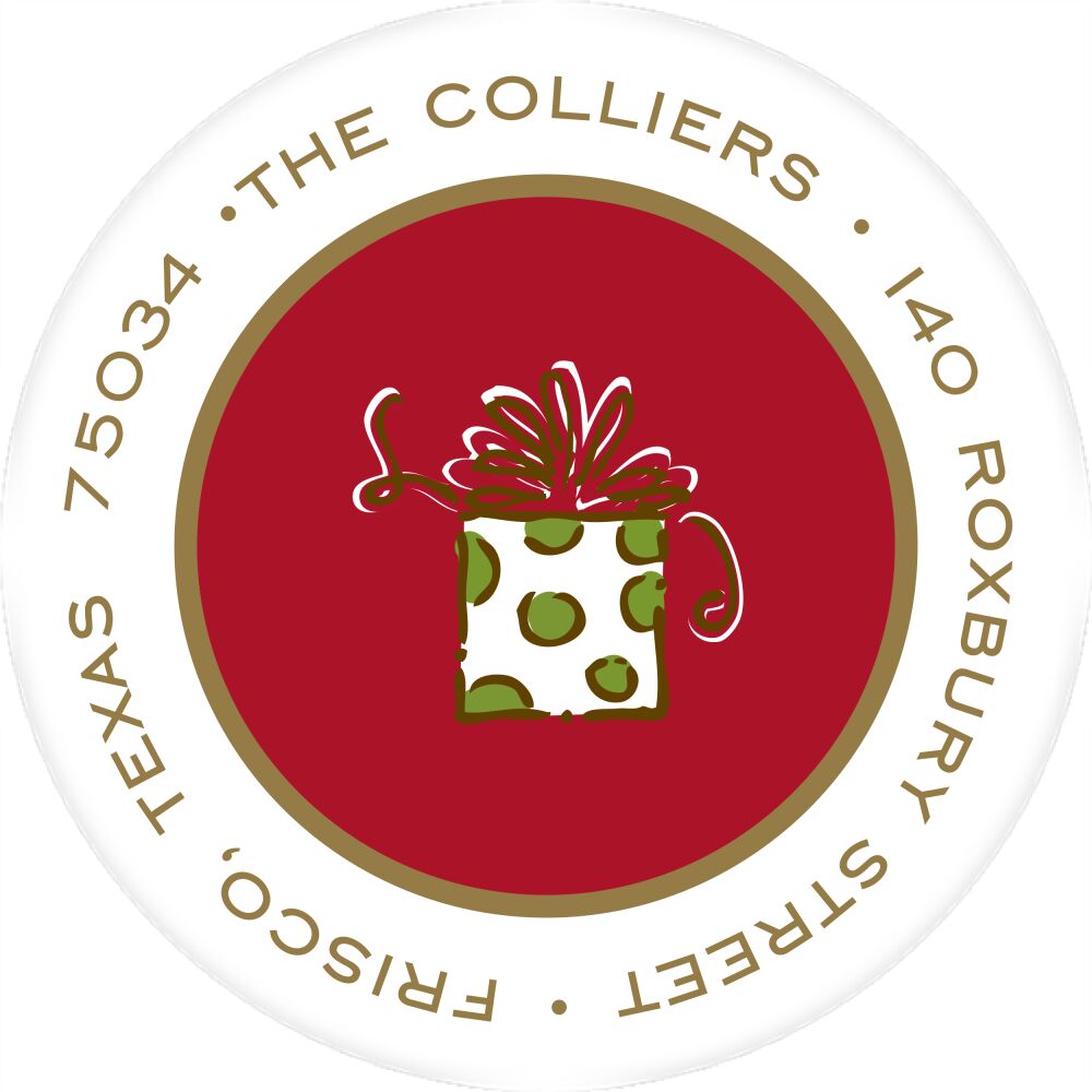 Simple Dark Red & Gold Round Return Address Label