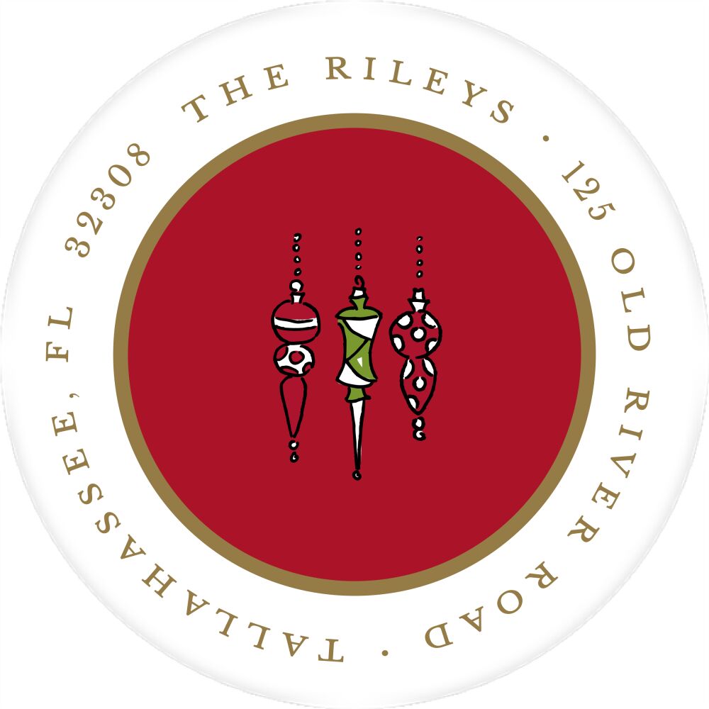 Simple Dark Red & Gold Round Return Address Label