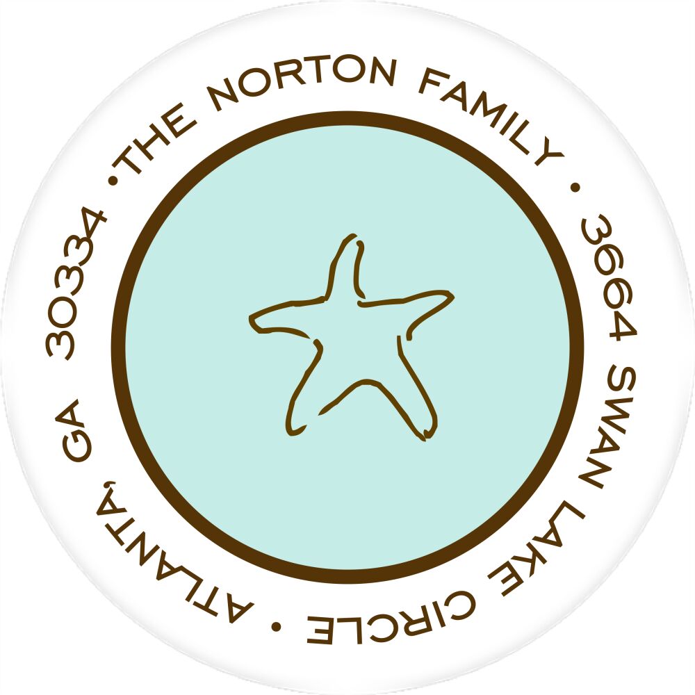 Simple Aqua & Cocoa Round Return Address Label