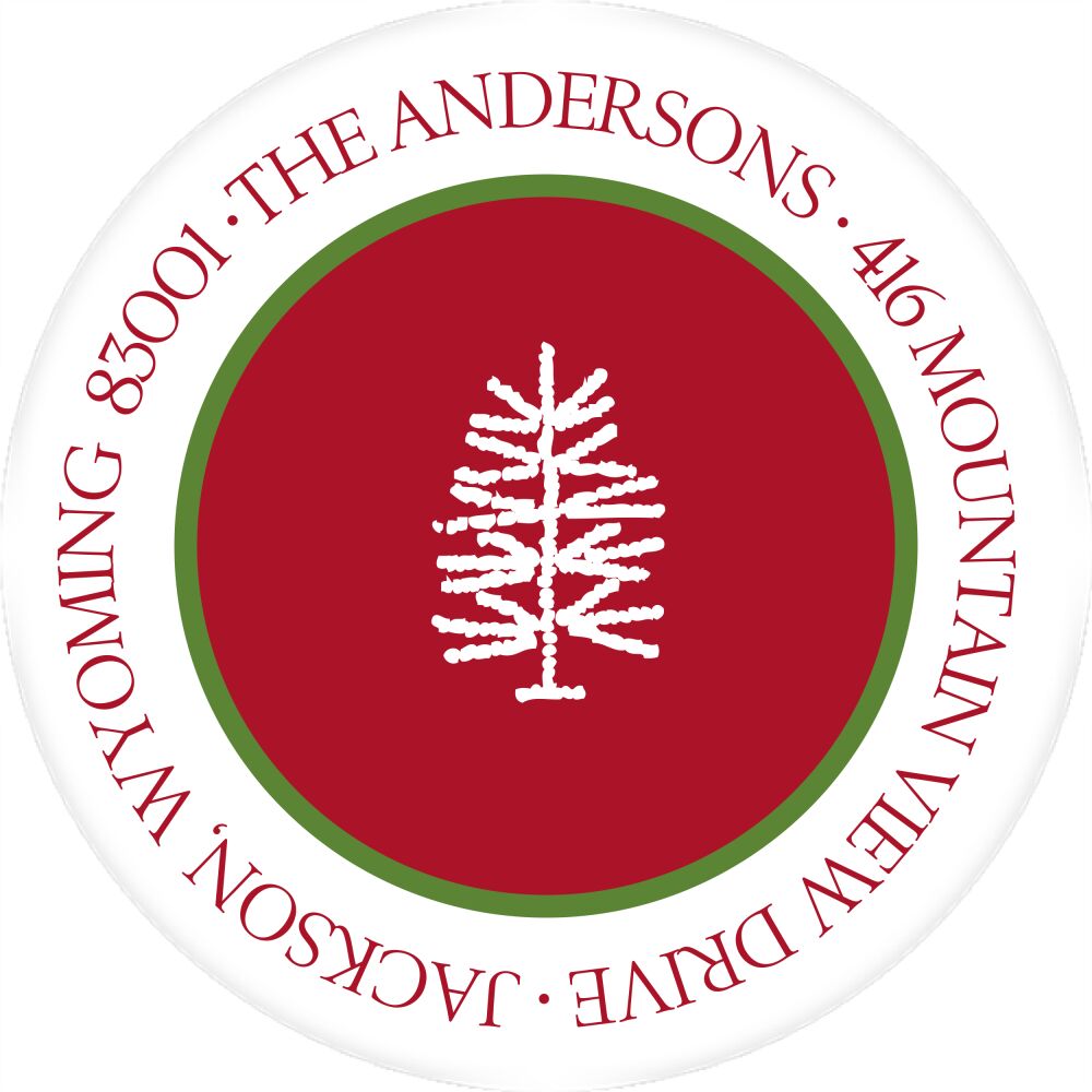 Simple Dark Red & Green Round Return Address Label