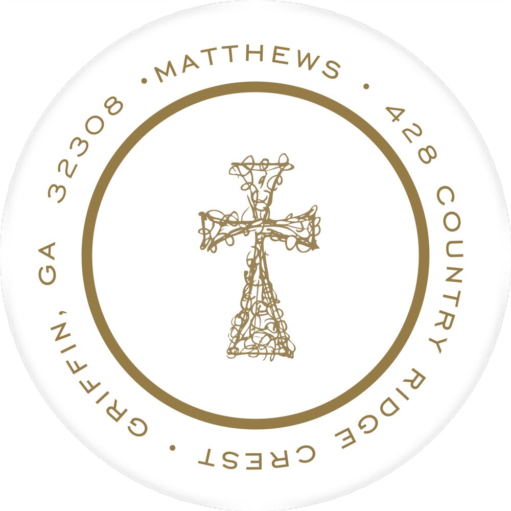 Simple White & Gold Round Return Address Label