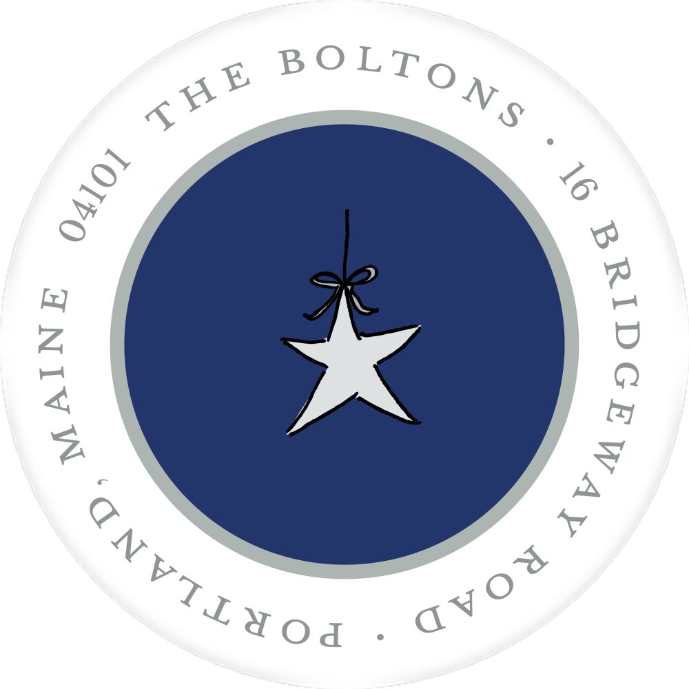 Simple Navy & Silver Round Return Address Label