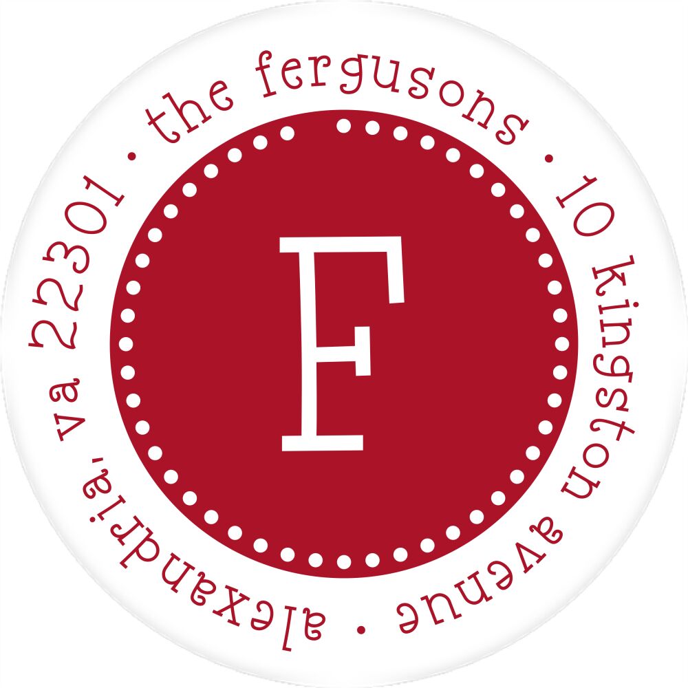 Dotted Border Dark Red & White Return Address Label