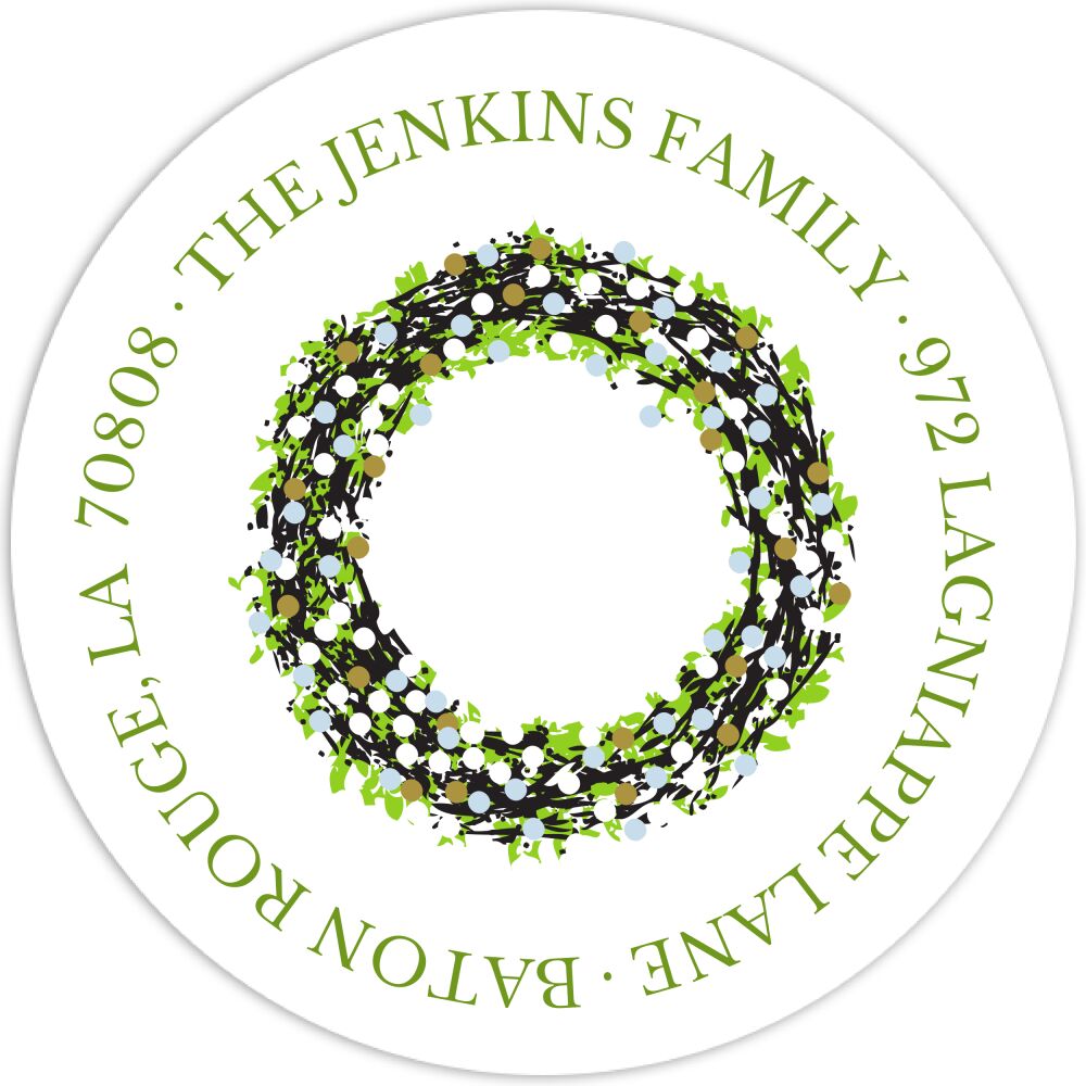 Classic Wreath Blue And Gold Return Address Label
