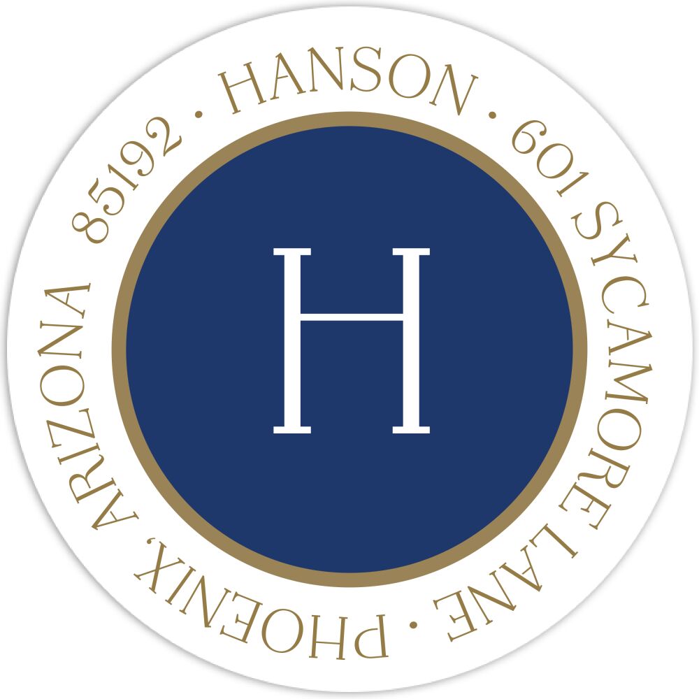 Simple Navy & Gold Round Return Address Label