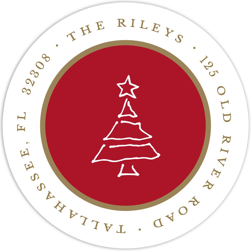 Simple Dark Red & Gold Round Return Address Label
