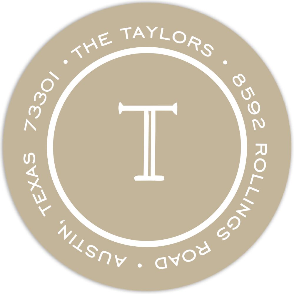 Simple Light Gold & White Round Return Address Label
