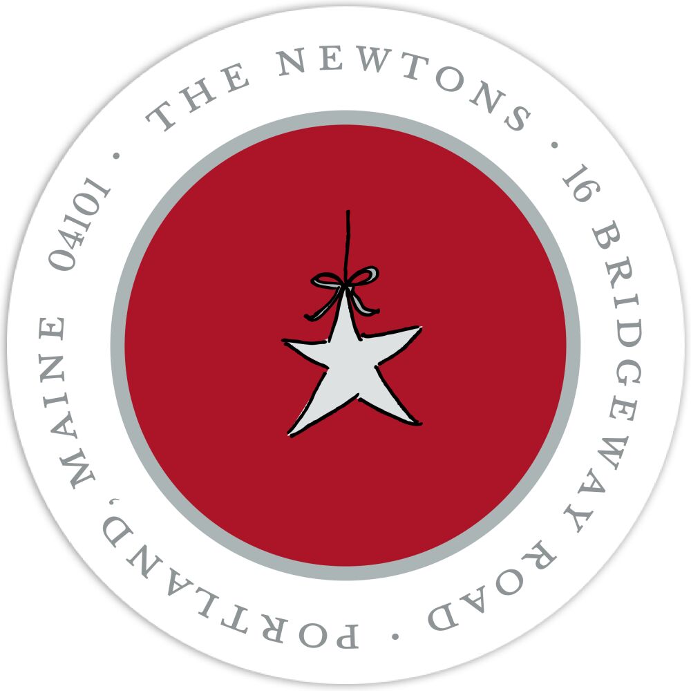 Simple Dark Red & Silver Round Return Address Label