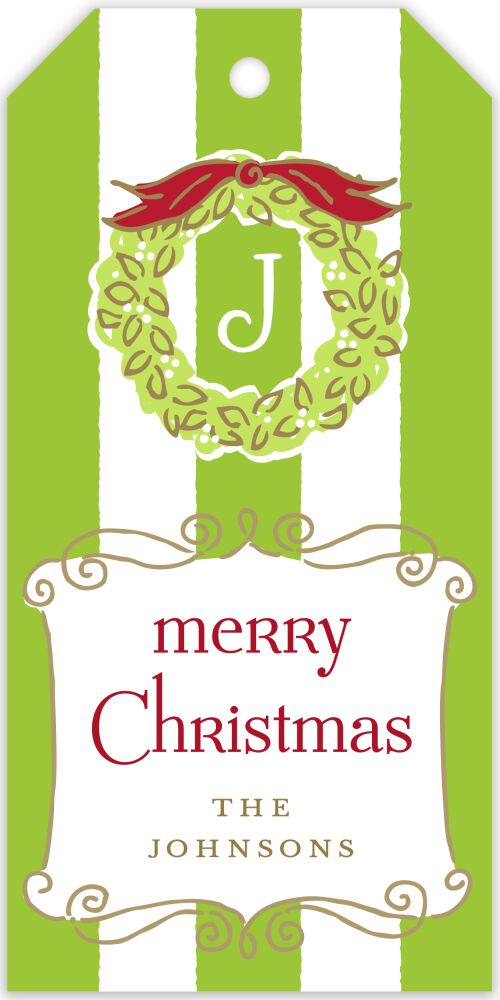 Wreath On Classic Stripes Hanging Gift Tag