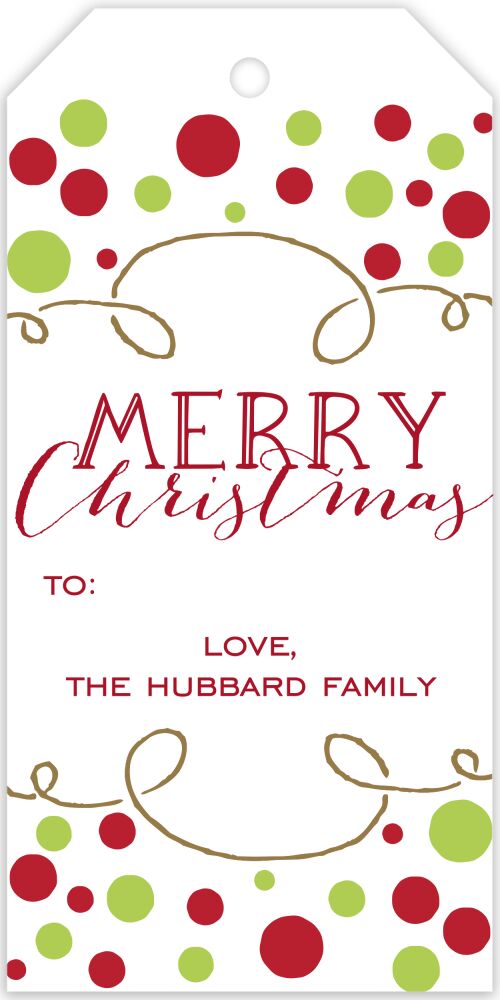 Curly Border With Dots Red & Lime Hanging Gift Tag