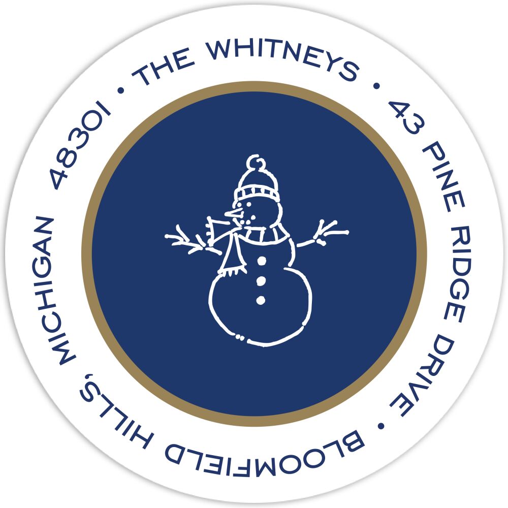 Simple Navy & Gold Round Return Address Label