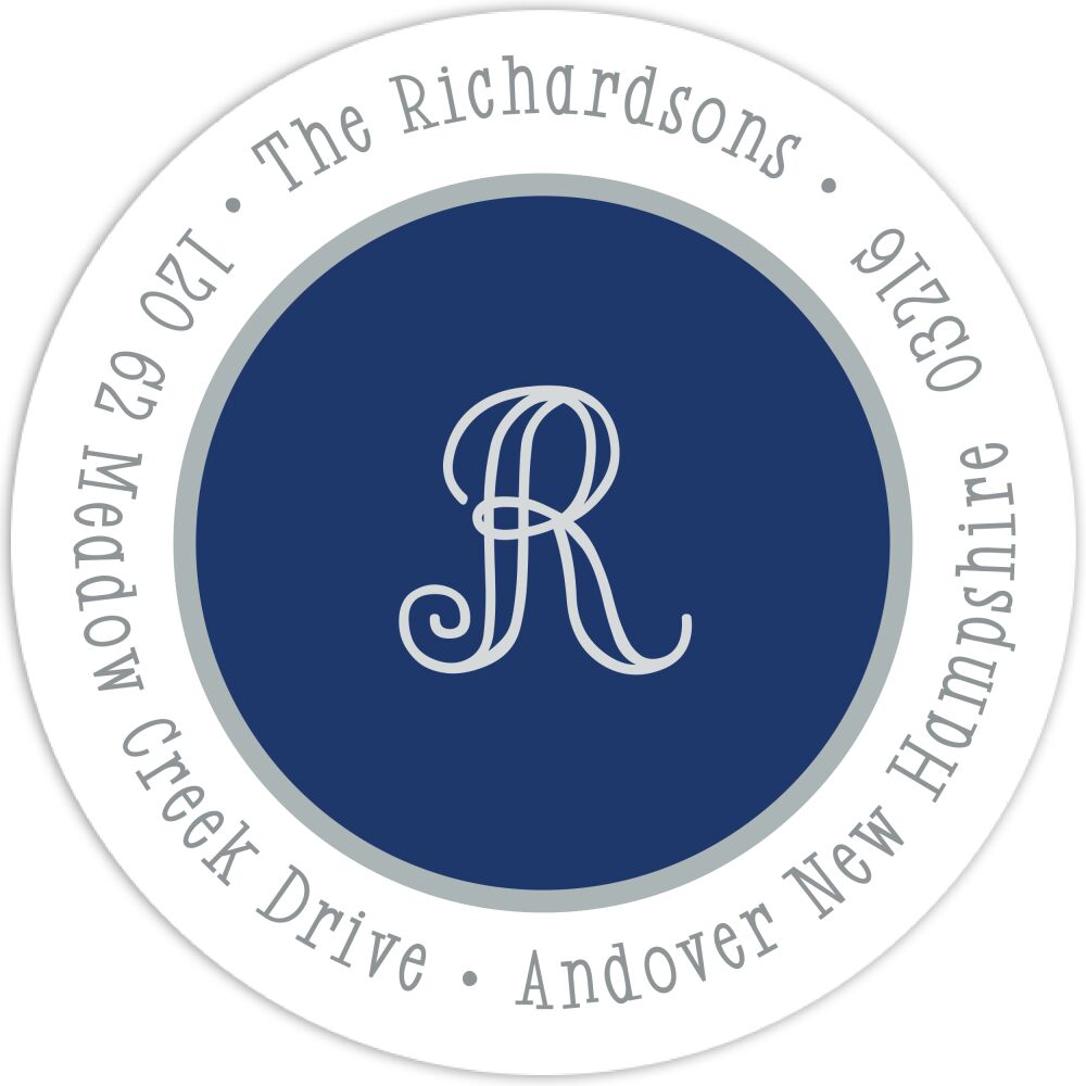 Simple Navy & Silver Round Address Sticker