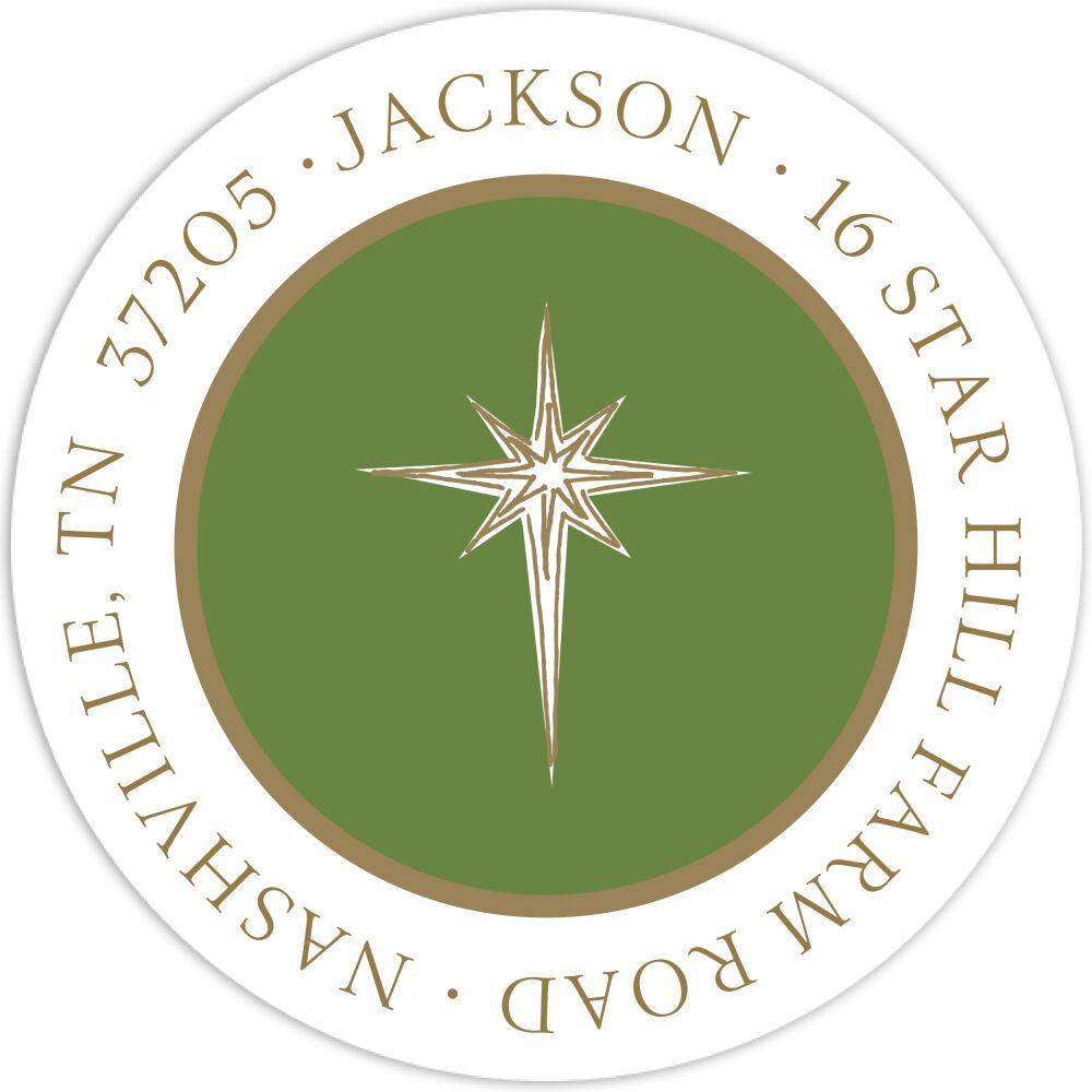 Simple Dark Green & Gold Round Return Address Label